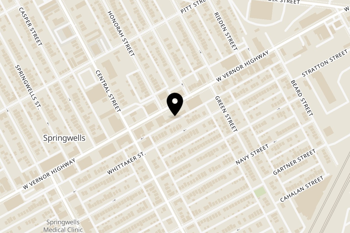 Map showing the location of Blazin’ Grill Vernor Highway on 7431 Vernor Hwy in Detroit