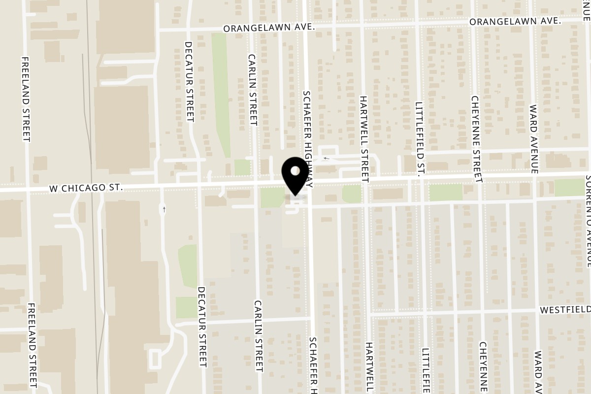Map showing the location of Blazin’ Grill West Chicago on 13603 W Chicago in Detroit